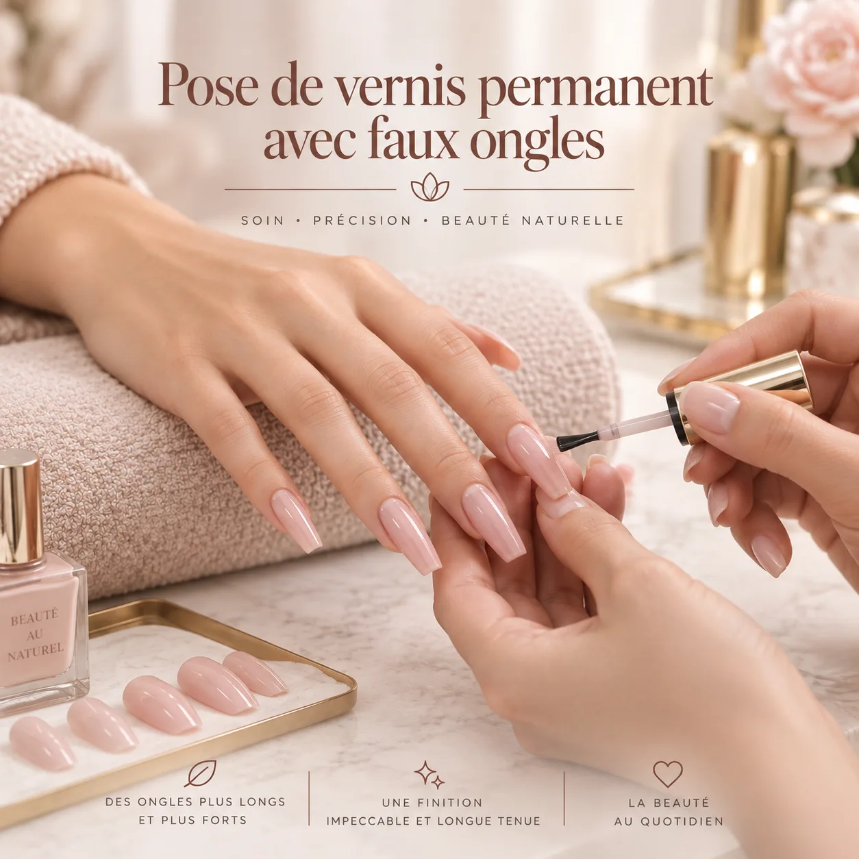 Pose de vernis permanent avec faux ongles